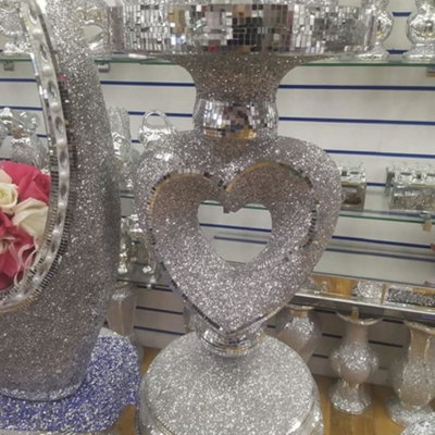 Biznest Glittered Venetian Love Mirrored Side Table With Love Heart Base Mirror Top from B&Q