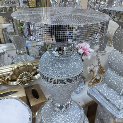 B&Q -  Silver Mirrored Side Table Modern Infinity Stands Bed Side Sparkle Border