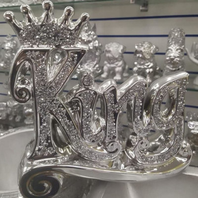 Biznest Silver Crushed Diamond Sparkly Crown King Ornament Shelf Sitter Bling from B&Q