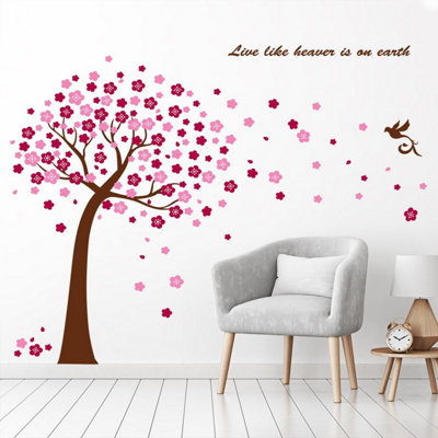 Walplus Huge Pink Cherry Blossom Flowers Tree Wall Stickers Art Mural Children Wallpaper Stock Clearance