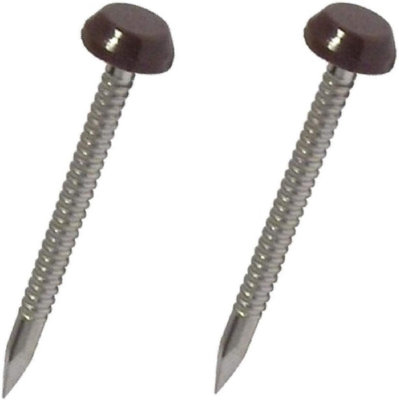 250 X Brown Upvc 40mm Poly Top Pins Nails Plastic Headed Fascia Fixings Polytop