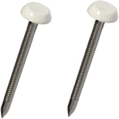  - 50 X 30mm White Upvc Poly Top Pins Nails Plastic Headed Polytop Stainless Steel