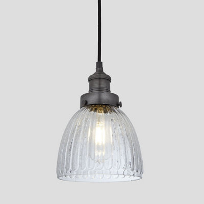 Industville Brooklyn Glass Cone Pendant7 InchPewter Holder from B&Q