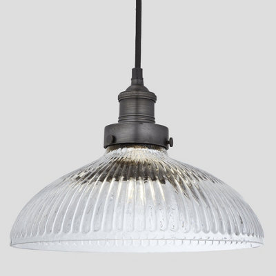 Industville Brooklyn Glass Dome Pendant12 InchPewter Holder from B&Q