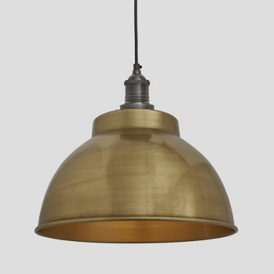 Industville Brooklyn Dome Pendant, 13 Inch, Brass, Pewter Holder Black