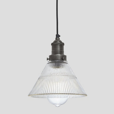 Industville Brooklyn Glass Funnel Pendant7 InchPewter Holder from B&Q