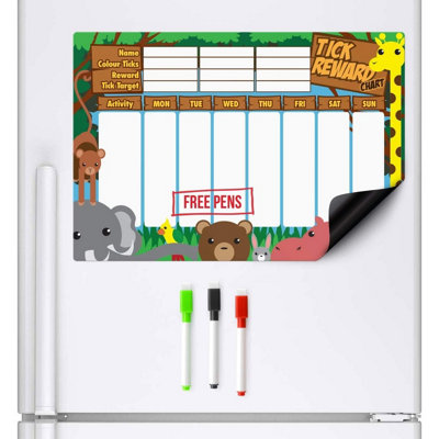 CKB LTD Magnetic Refrigerator Reward Charts For Children Behaviour Board A3 Jungle Animals from B&Q