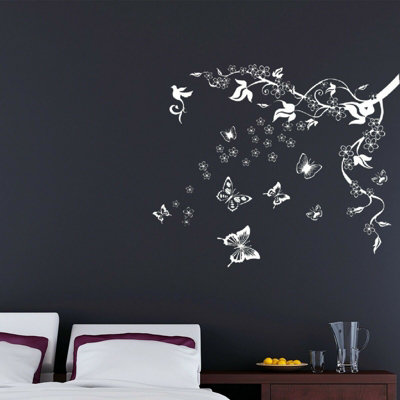 Walplus Wall Sticker Decal Wall Art Butterflies Vine In White Home Decorations Stickers Stock Clearance from B&Q