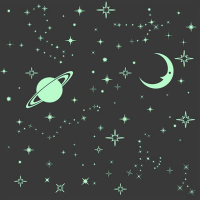 Walplus Moon And Glow-In-The-Dark Stars StickersGlow Stars For Kids RoomCeilingAnd Wall Decor from B&Q