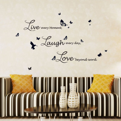 Walplus Wall Sticker Live Laugh Love Quote Handwriting Lucida Home Deco Butterfly from B&Q