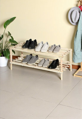  - Rustic 2 Tier Wooden Shoe Storage Rack