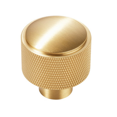 Plank Hardware Plank Hardware Satin Brass Effect Round Knurled Cabinet Knob (Dia)31mm from B&Q