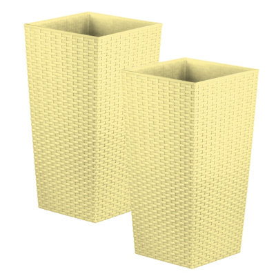 B&Q -  27L Cream Rattan Plant Pots Set