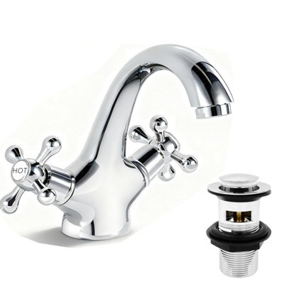 Bathwest Victorian Basin Mixer Tap Bathroom Sink Taps Chrome Dual Cross Lever Bathroom Faucet from B&Q
