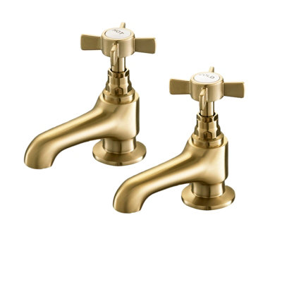 Bathwest Basin Pillar Taps Pair Antique Twin Bathroom Sink Mixer Taps Cross Lever Tap from B&Q
