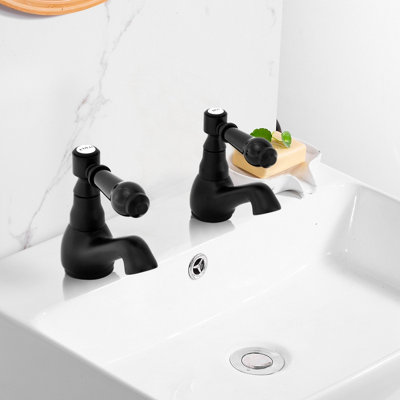Bathwest Bathroom Hot And Cold Pair Basin Taps Twin Bathroom Sink Mixer Taps Matte Black from B&Q