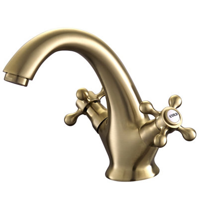 Bathwest Victorian Brushed  Brass Basin Mixer Taps  Cross Handle Bathroom Sink Taps Gold Faucet from B&Q