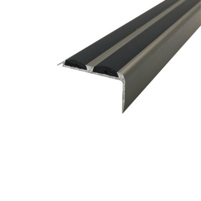 A37 36 X 20mm Anodised Aluminium Non Slip Rubber Stair Nosing Edge Trim With InsertsChampagne With Black Rubber0.9M from B&Q