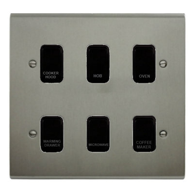Deta Stainless Steel Customised Kitchen Grid Switch Panel With Black Switches6 Gang from B&Q
