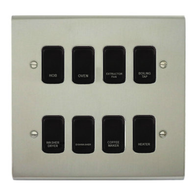 Deta Stainless Steel Customised Kitchen Grid Switch Panel With Black Switches8 Gang from B&Q