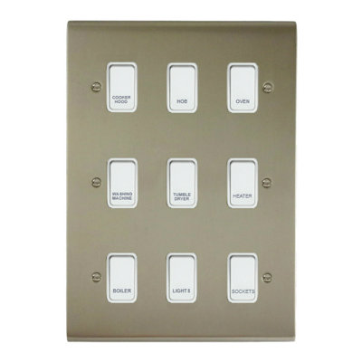 Deta Stainless Steel Customised Kitchen Grid Switch Panel With White Switches9 Gang from B&Q