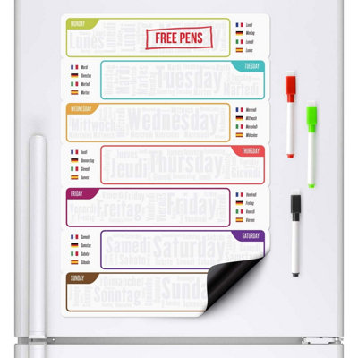 CKB LTD Multi-Language Chore Chart Fridge Planner Magnetic Weekly Planner Whiteboard With Marker A3 from B&Q