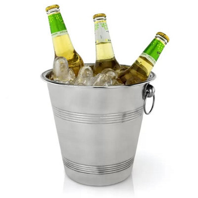 Geezy Ice Bucket Stainless Steel Wine Champagne Ribbed Rings 4 L Cooler Mirror Finish from B&Q