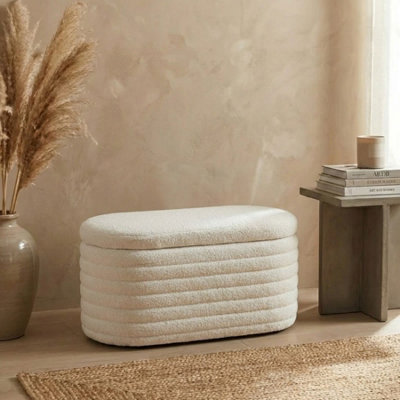 Garden Greatness Blanc Boucle Fabric Ottoman Storage from B&Q