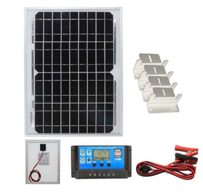 Lowenergie 20W Monocrystalline Solar Panel Kit 10A Charge Controller Mounting Brackets & Battery Cable from B&Q
