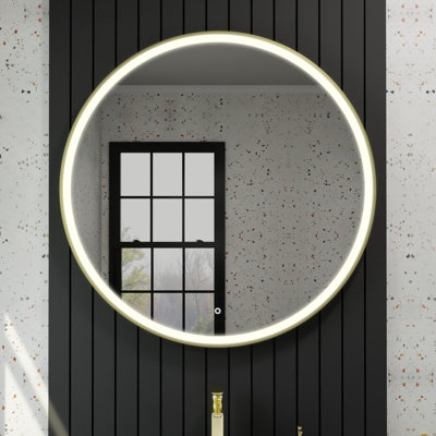Harper & Harlow 1000X1000 Lyra Brushed Brass Led Round Illuminated Bathroom Mirror from B&Q