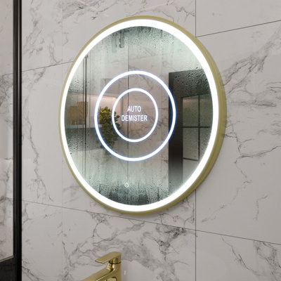 Harper & Harlow 600X600 Lyra Brushed Brass Led Round Illuminated Bathroom Mirror from B&Q