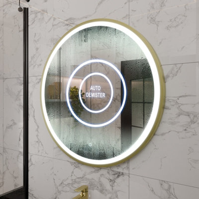 Harper & Harlow 800X800 Lyra Brushed Brass Led Round Illuminated Bathroom Mirror from B&Q