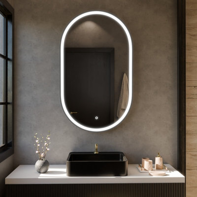 Harper & Harlow 1000X600 Pill Matt Black Led Illuminated Bathroom Mirror from B&Q