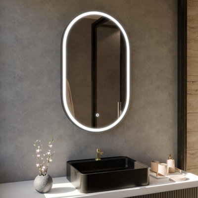 Harper & Harlow 800X500 Pill Matt Black Led Illuminated Bathroom Mirror from B&Q