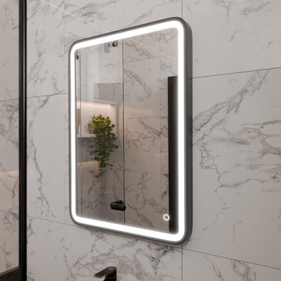 B&Q Black Harper & Harlow 500X700 Vela Matt Led Illuminated Bathroom Mirror Medium