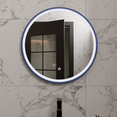 Harper & Harlow 600X600 Lyra Matt Black Led Illuminated Round Bathroom Mirror from B&Q