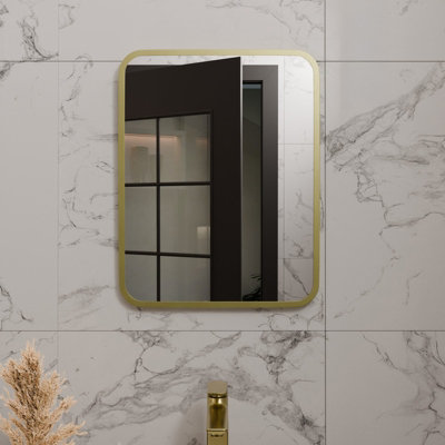 Harper & Harlow 390X500 Antila Brushed Brass Rounded Edge Mirror from B&Q