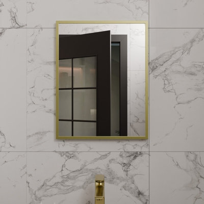 Harper & Harlow 390X500 Corvus Brushed Brass Squared Edge Mirror from B&Q