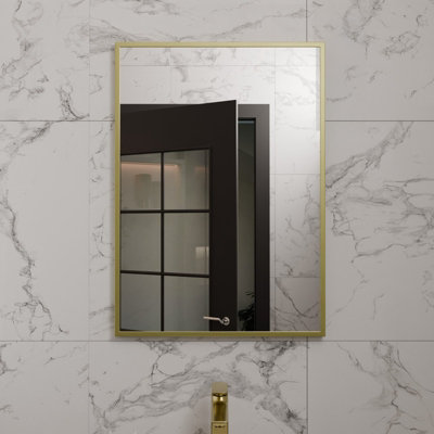 Harper & Harlow 500X700 Corvus Brushed Brass Squared Edge Mirror from B&Q
