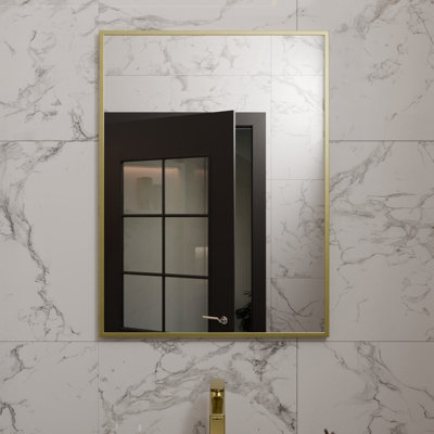 Harper & Harlow 600X800 Corvus Brushed Brass Squared Edge Mirror from B&Q