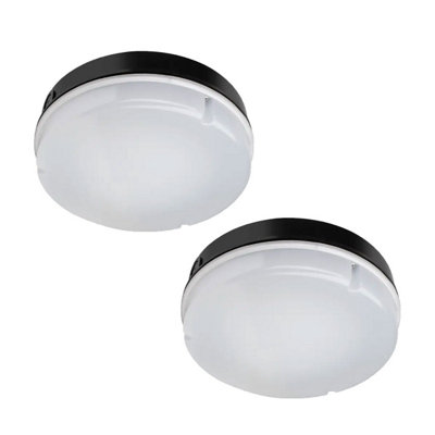 Bright Source 9W/14W/18W Led 3Cct Circular Utility BulkheadBlack Base With EmergencyTwin Pack from B&Q
