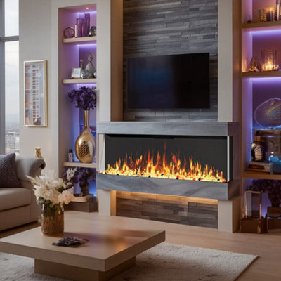 Omni-Burn 50In Wide 3 Sided Electric Fireplace With 13 Flame Colours And 5 Flame Speeds,5 Brightness Levels,heating 62-99 F Timer from B&Q
