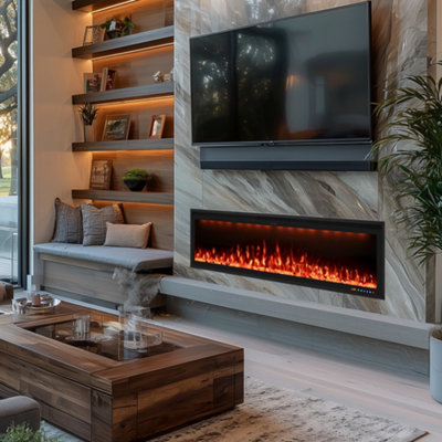 Omni-Burn 41.73In Wide Electric Fireplace With App Control,13 Flame Colours,3 Top Light Colors,timerRecessed&wall-Mounted from B&Q