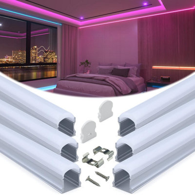 Muzata 6 Pack 3.3 Ft / 1 M Excellent Spotless Led Aluminium Profile With Thicker Milky White Cover No Hot Spots Silver Deeper from B&Q