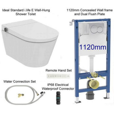 Complete Set: Ideal Standard I.life E Wall-Hung Shower Toilet + Wall FrameFlush Plate And Connection Kit from B&Q