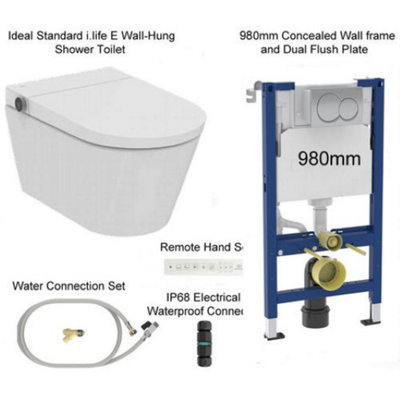 Complete Bundle Set: Ideal Standard I.life E Wall-Hung Shower Toilet With 98Cm Frame from B&Q