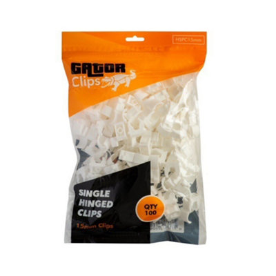 B&Q -  Hinged Single Pipe Clip 15mm WhitePack Of 100