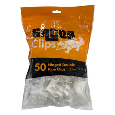 B&Q -  Hinged Double Pipe Clip 15mm WhitePack Of 50