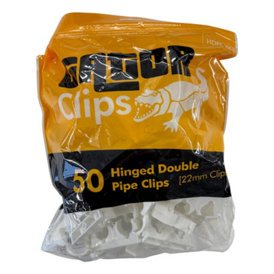 B&Q -  Hinged Double Pipe Clip 22mm WhitePack Of 50