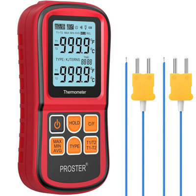  - Proster Digital Thermometer Dual ChannelK-Type Thermocouple Temperature Meter -50 1300 With 2 ProbeLed Backlight & Hold Data